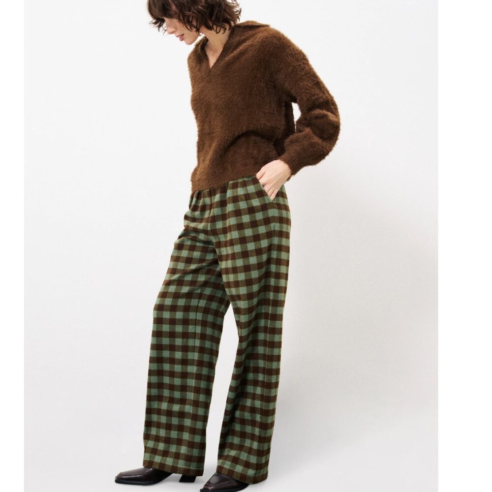 FRNCH Paris High Waisted Wide Leg Plaid Buffalo Check Pleated Trousers Pants L
